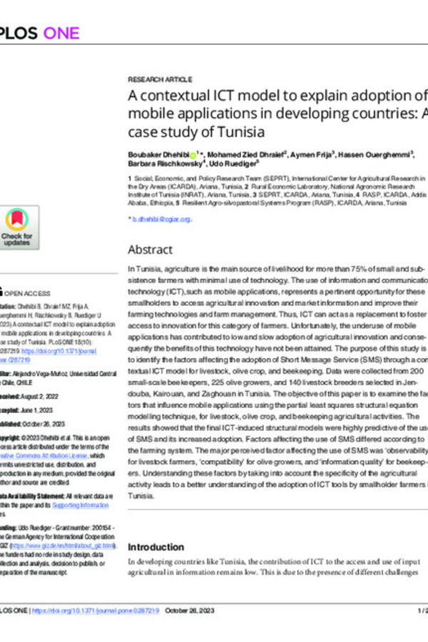 A contextual ICT model to explain adoption of mobile applications in developing countries: A case study of Tunisia