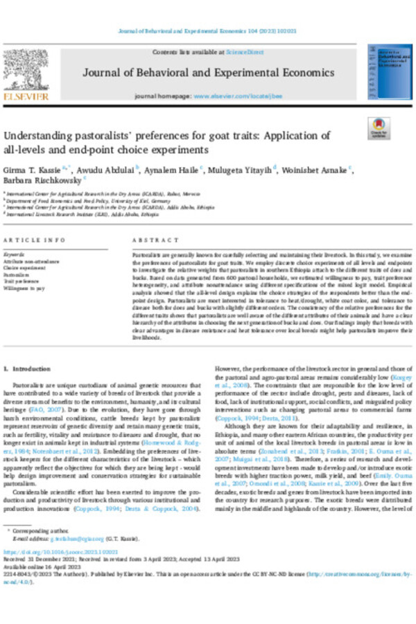 Understanding pastoralists’ preferences for goat traits: Application of all-levels and end-point choice experiments