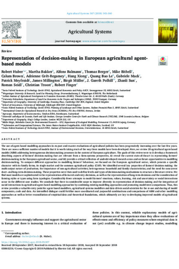 Representation of decision-making in European agricultural agent-based models