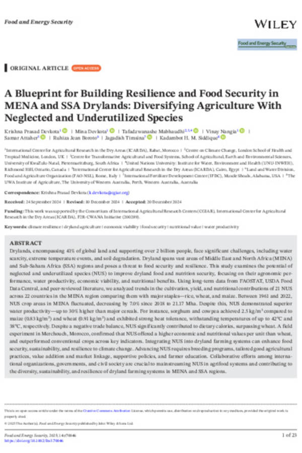 A Blueprint for Building Resilience and Food Security in  MENA and SSA Drylands: Diversifying Agriculture With  Neglected and Underutilized Species