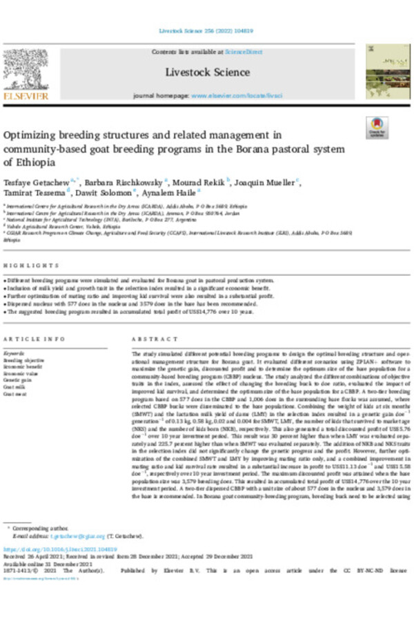 Optimizing breeding structures and related management in community-based goat breeding programs in the Borana pastoral system of Ethiopia