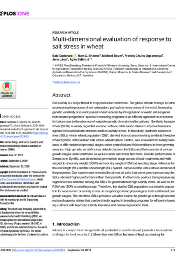 Multi-dimensional evaluation of response to salt stress in wheat