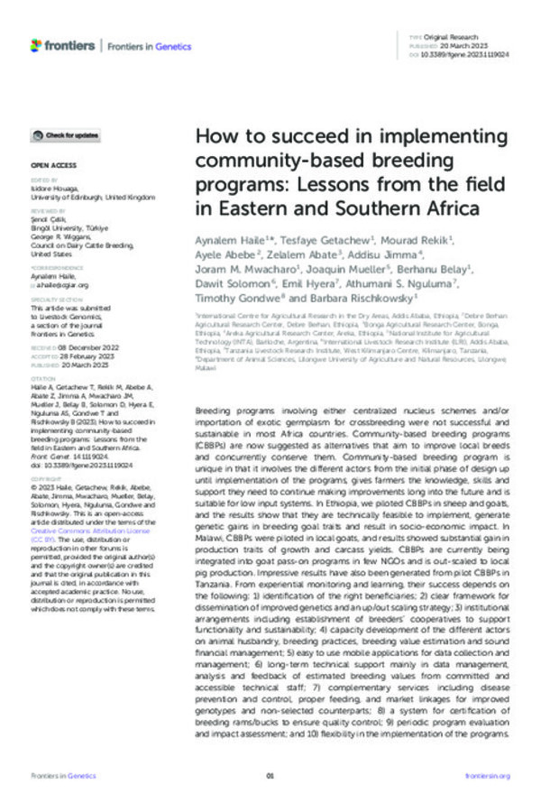 How to succeed in implementing community-based breeding programs: Lessons from the field in Eastern and Southern Africa