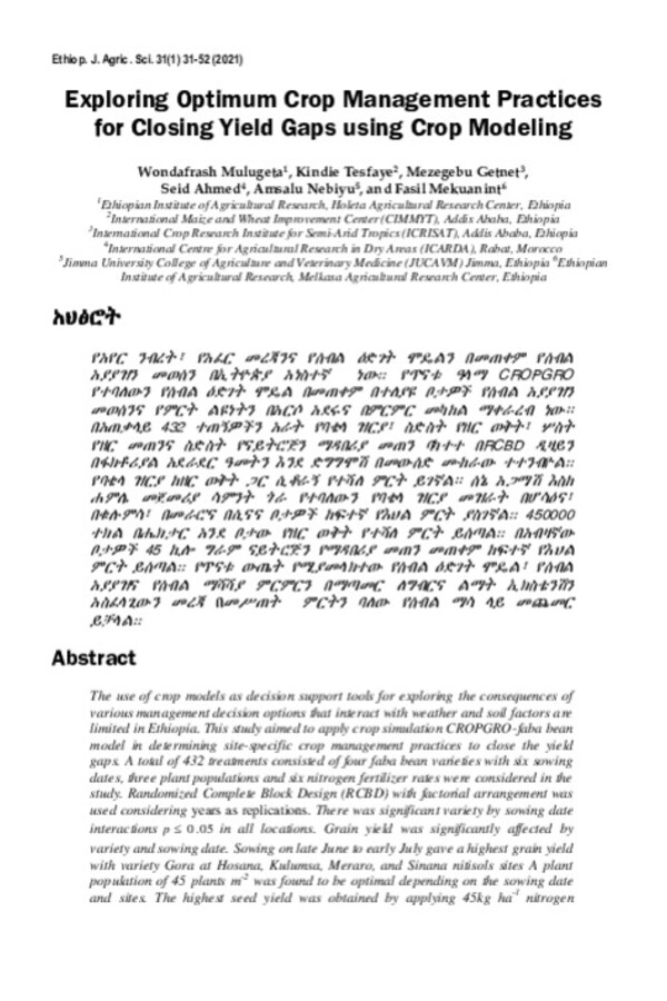 Exploring Optimum Crop Management Practices for Closing Yield Gaps using Crop Modeling Exploring Optimum Crop Management Practices for Closing Yield Gaps using Crop Modeling