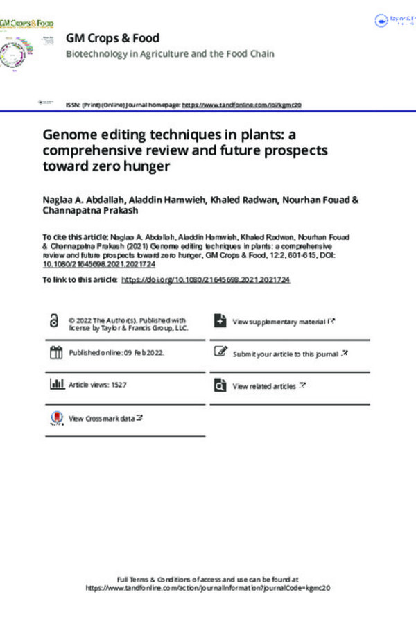 Genome editing techniques in plants: a comprehensive review and future prospects toward zero hunger Genome editing techniques in plants: a comprehensive review and future prospects toward zero hunger