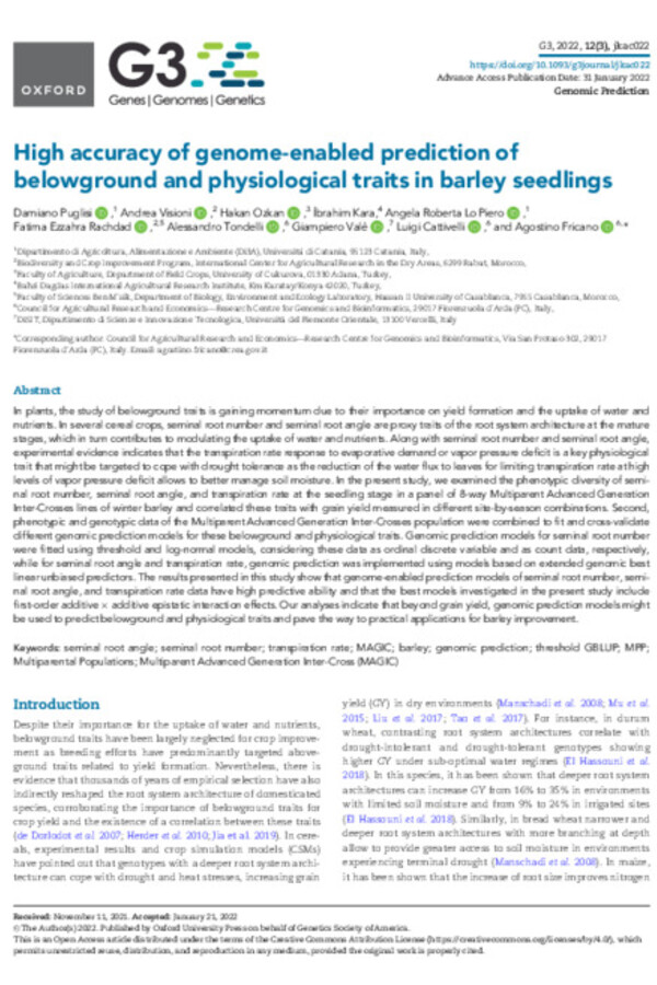 High accuracy of genome-enabled prediction of belowground and physiological traits in barley seedlings