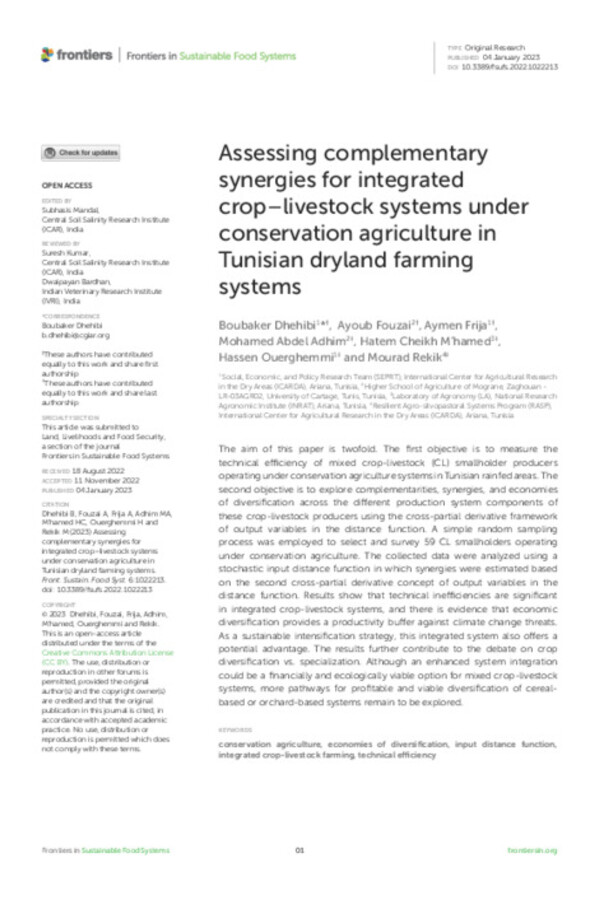 Assessing complementary synergies for integrated crop–livestock systems under conservation agriculture in Tunisian dryland farming systems