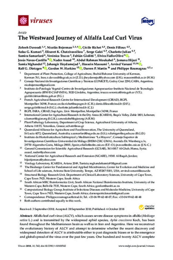 The Westward Journey of Alfalfa Leaf Curl Virus