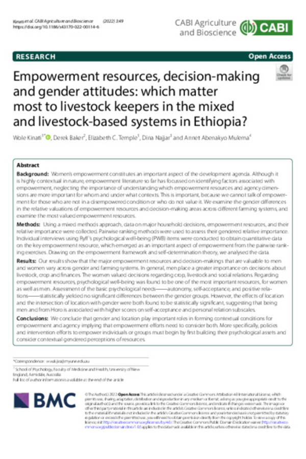 Empowerment resources, decision-making and gender attitudes: which matter most to livestock keepers in the mixed and livestock-based systems in Ethiopia?