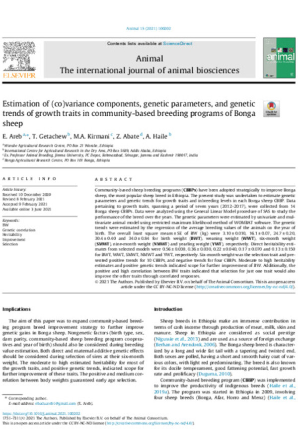 Estimation of (co)variance components, genetic parameters, and genetic trends of growth traits in community-based breeding programs of Bonga sheep
