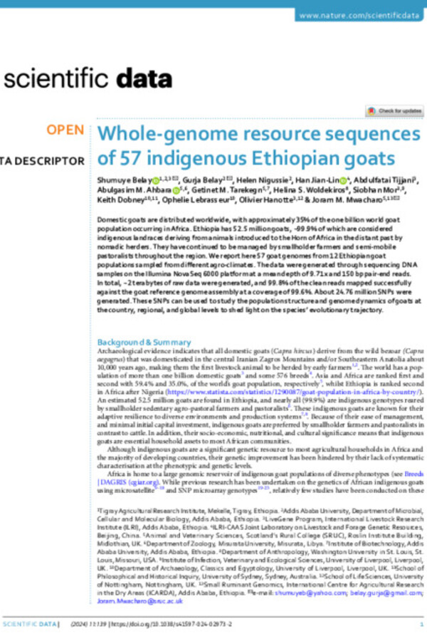 Whole-genome resource sequences of 57 indigenous Ethiopian goats