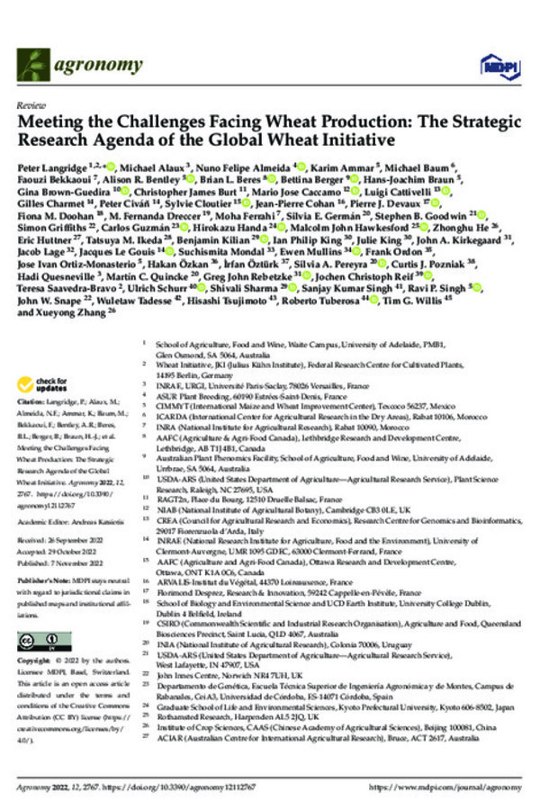 Meeting the Challenges Facing Wheat Production: The Strategic Research Agenda of the Global Wheat Initiative Meeting the Challenges Facing Wheat Production: The Strategic Research Agenda of the Global Wheat Initiative