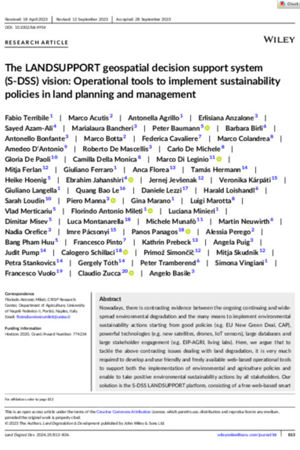 The LANDSUPPORT geospatial decision support system (S-DSS) vision: Operational tools to implement sustainability policies in land planning and management