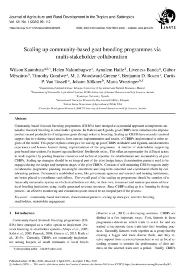 Scaling up community-based goat breeding programmes via multi-stakeholder collaboration Scaling up community-based goat breeding programmes via multi-stakeholder collaboration
