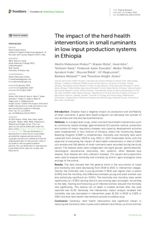The impact of the herd health interventions in small ruminants in low input production systems in Ethiopia The impact of the herd health interventions in small ruminants in low input production systems in Ethiopia
