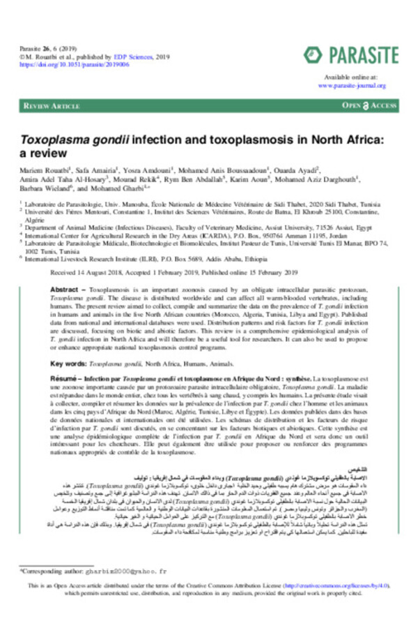 Toxoplasma gondii infection and toxoplasmosis in North Africa: a review Toxoplasma gondii infection and toxoplasmosis in North Africa: a review