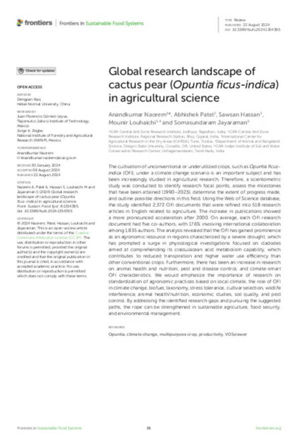 Global research landscape of cactus pear (Opuntia ficus-indica) in agricultural science Global research landscape of cactus pear (Opuntia ficus-indica) in agricultural science