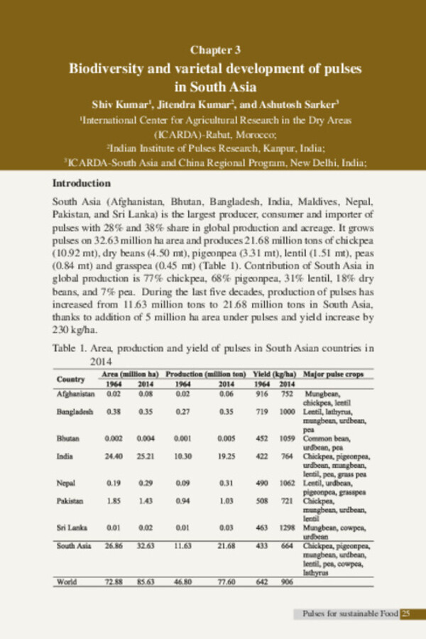 Biodiversity and varietal development of pulses in South Asia