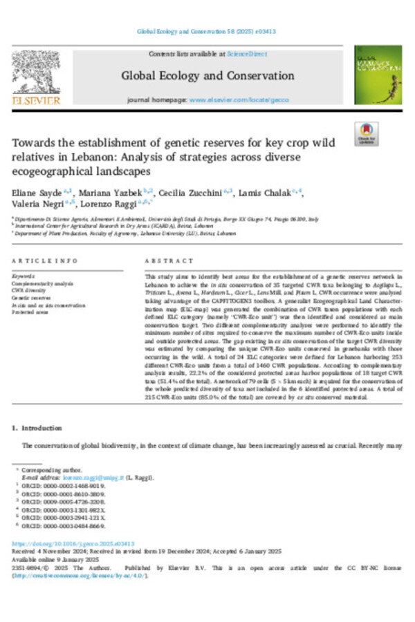 Towards the establishment of genetic reserves for key crop wild relatives in Lebanon: Analysis of strategies across diverse ecogeographical landscapes