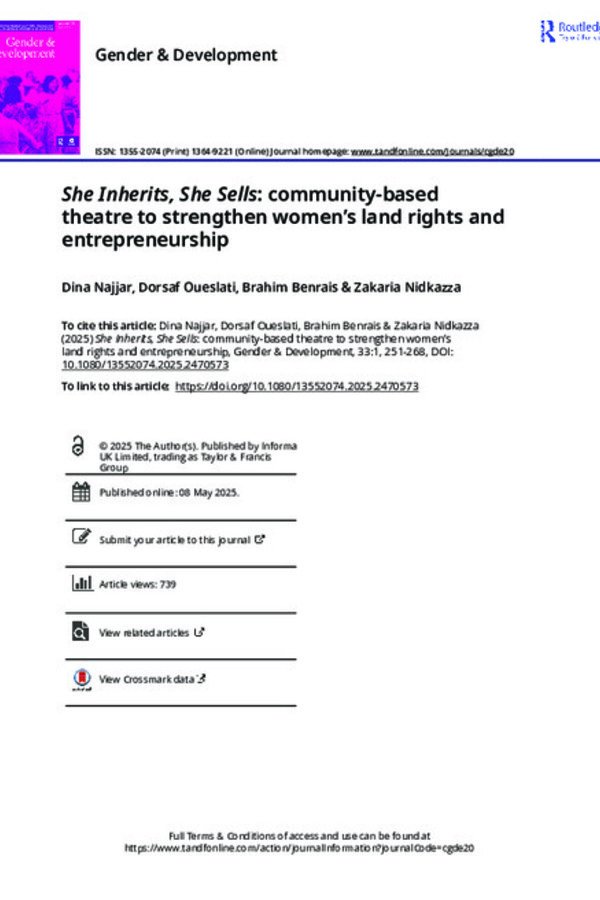 She Inherits, She Sells: community-based theatre to strengthen women’s land rights and entrepreneurship She Inherits, She Sells: community-based theatre to strengthen women’s land rights and entrepreneurship