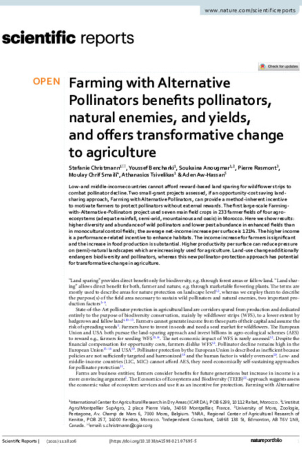 Farming with Alternative Pollinators benefits pollinators, natural enemies, and yields, and offers transformative change to agriculture