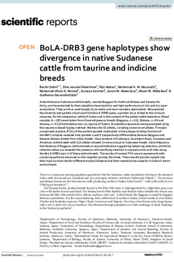 BoLA‑DRB3 gene haplotypes show divergence in native Sudanese cattle from taurine and indicine breeds