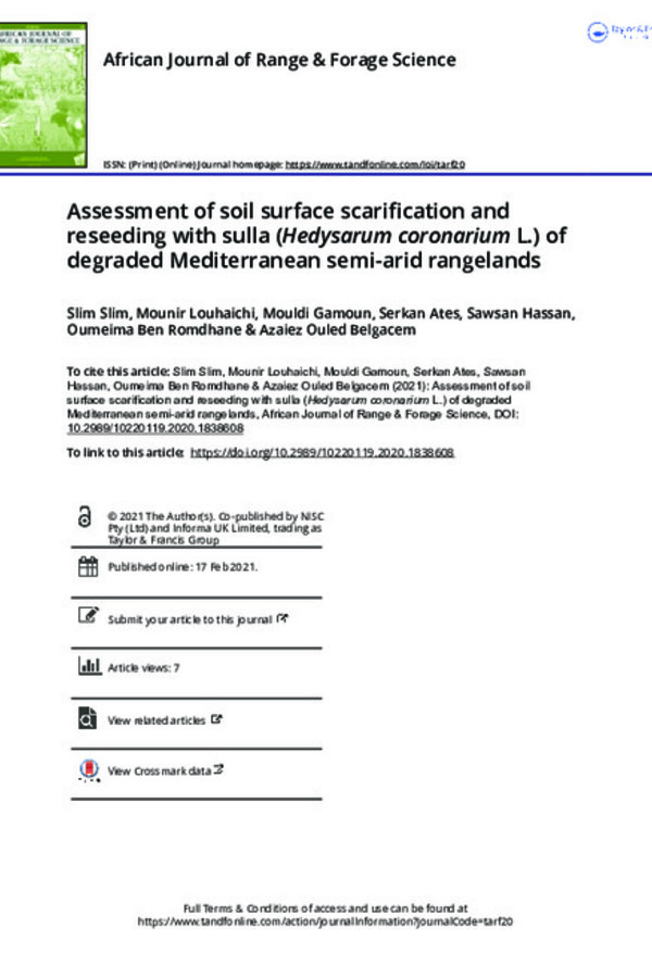 Assessment of soil surface scarification and reseeding with sulla (Hedysarum coronarium L.) of degraded Mediterranean semi-arid rangelands