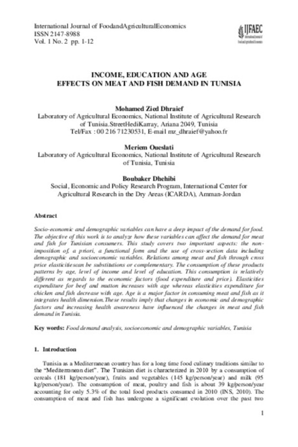 Income, Education and Age effects on Meat and Fish Demand in Tunisia Income, Education and Age effects on Meat and Fish Demand in Tunisia