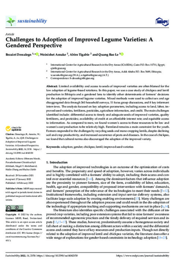 Challenges to Adoption of Improved Legume Varieties: A Gendered Perspective