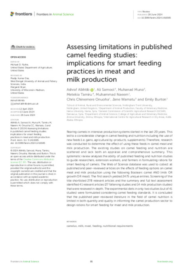 Assessing limitations in published camel feeding studies: implications for smart feeding practices in meat and milk production