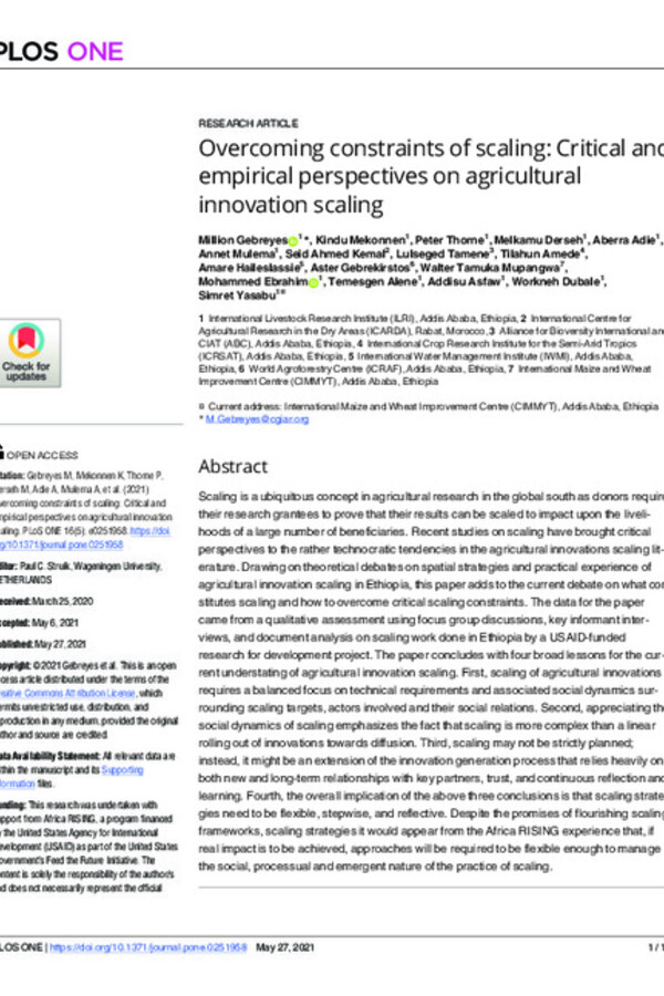 Overcoming constraints of scaling: Critical and empirical perspectives on agricultural innovation scaling Overcoming constraints of scaling: Critical and empirical perspectives on agricultural innovation scaling