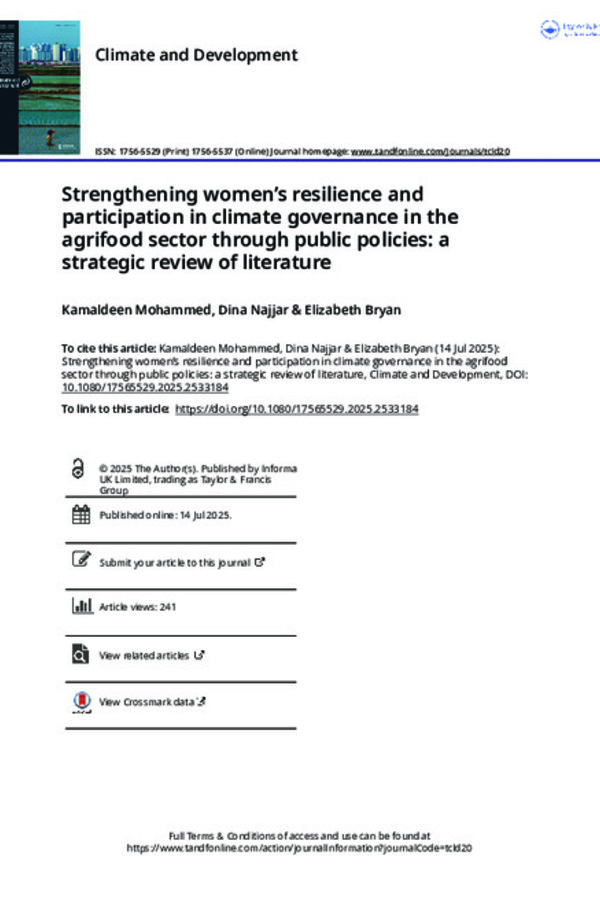 Strengthening women’s resilience and participation in climate governance in the agrifood sector through public policies: a strategic review of literature