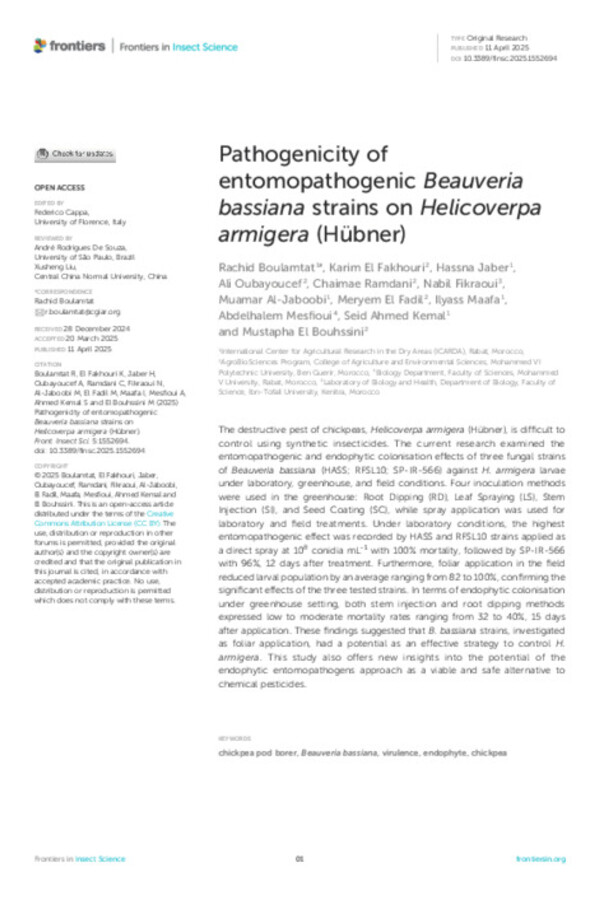 Pathogenicity of entomopathogenic Beauveria bassiana strains on Helicoverpa armigera (Hübner) Pathogenicity of entomopathogenic Beauveria bassiana strains on Helicoverpa armigera (Hübner)
