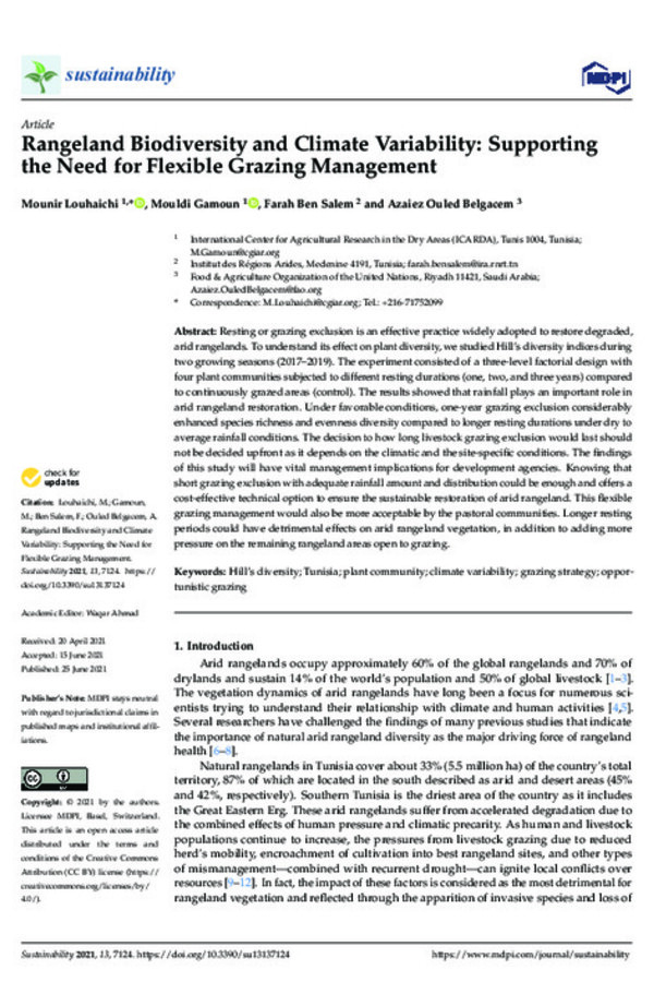 Rangeland Biodiversity and Climate Variability: Supporting the Need for Flexible Grazing Management Rangeland Biodiversity and Climate Variability: Supporting the Need for Flexible Grazing Management