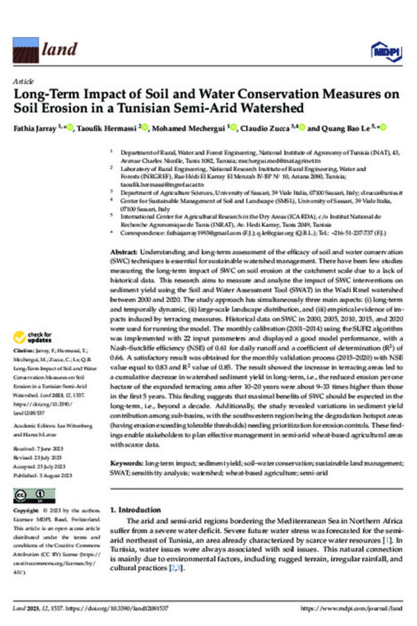 Long-Term Impact of Soil and Water Conservation Measures on Soil Erosion in a Tunisian Semi-Arid Watershed