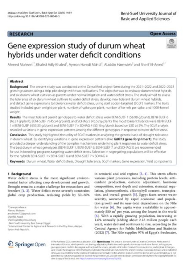 Gene expression study of durum wheat hybrids under water deficit conditions