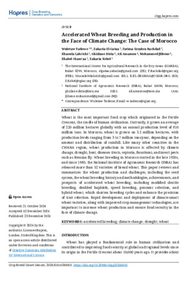 Accelerated Wheat Breeding and Production in the Face of Climate Change: The Case of Morocco