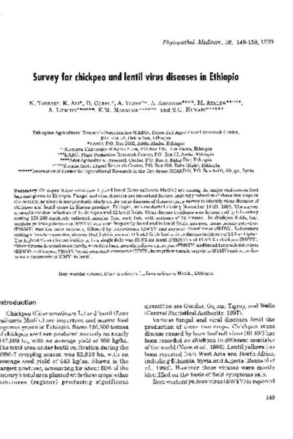 Survey for chickpea and lentil virus diseases in Ethiopia