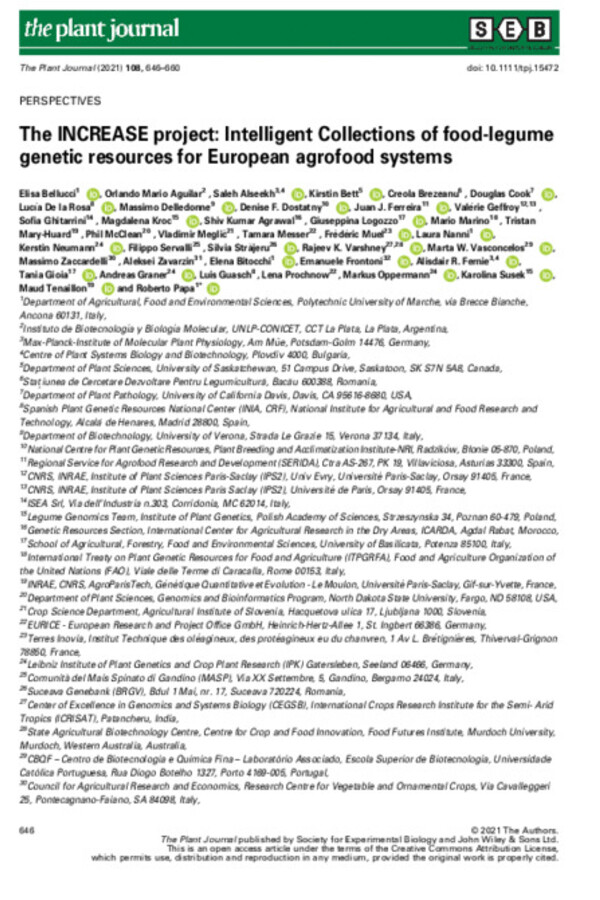 The INCREASE project: Intelligent Collections of food-legumegenetic resources for European agrofood systems The INCREASE project: Intelligent Collections of food-legumegenetic resources for European agrofood systems