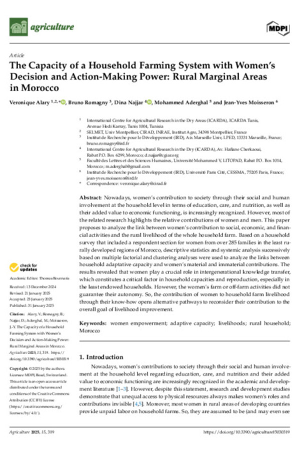 The Capacity of a Household Farming System with Women’s Decision and Action-Making Power: Rural Marginal Areas in Morocco The Capacity of a Household Farming System with Women’s Decision and Action-Making Power: Rural Marginal Areas in Morocco
