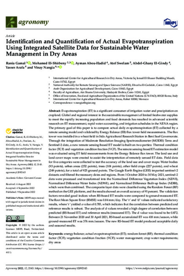 Identification and Quantification of Actual Evapotranspiration Using Integrated Satellite Data for Sustainable Water Management in Dry Areas Identification and Quantification of Actual Evapotranspiration Using Integrated Satellite Data for Sustainable Water Management in Dry Areas