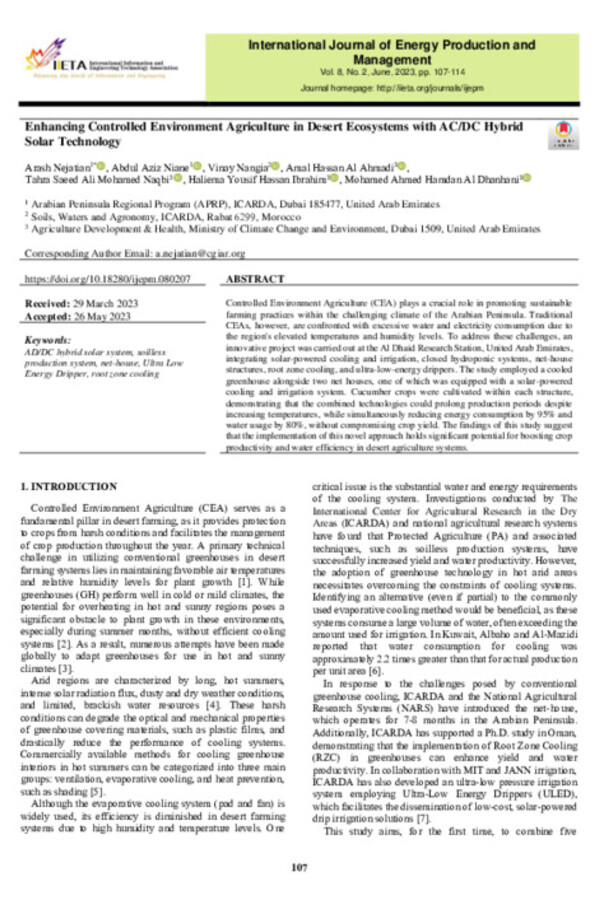 Enhancing Controlled Environment Agriculture in Desert Ecosystems with AC/DC Hybrid Solar Technology