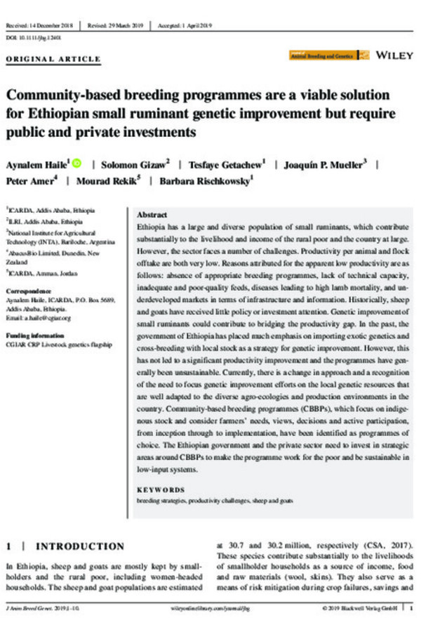 Community‐based breeding programmes are a viable solution for Ethiopian small ruminant genetic improvement but require public and private investments