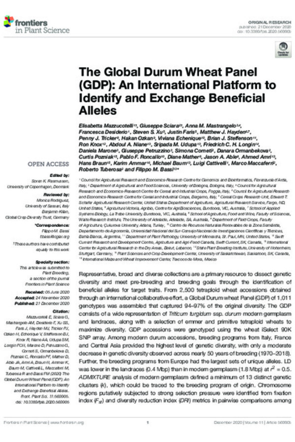 The Global Durum Wheat Panel (GDP): An International Platform to Identify and Exchange Beneficial Alleles