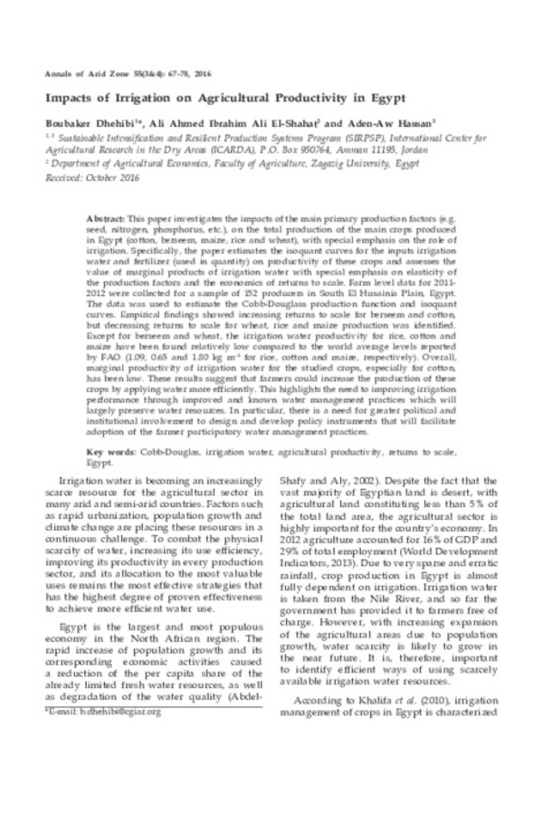 Impacts of Irrigation on Agricultural Productivity in Egypt