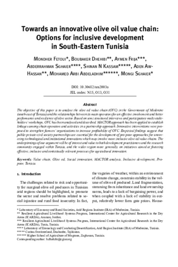 Towards an innovative olive oil value chain: Options for inclusive development in South-Eastern Tunisia