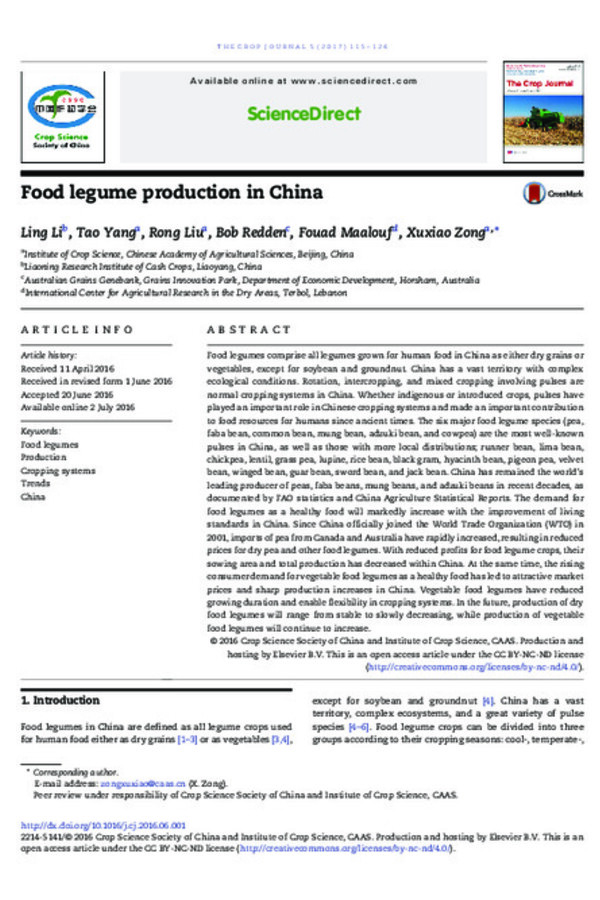 Food legume production in China