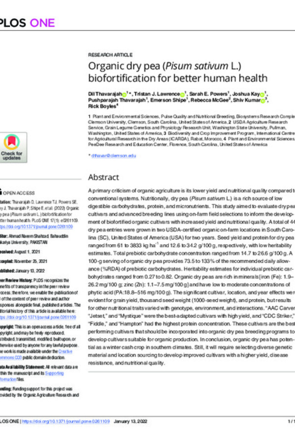 Organic dry pea (Pisum sativum L.) biofortification for better human health Organic dry pea (Pisum sativum L.) biofortification for better human health