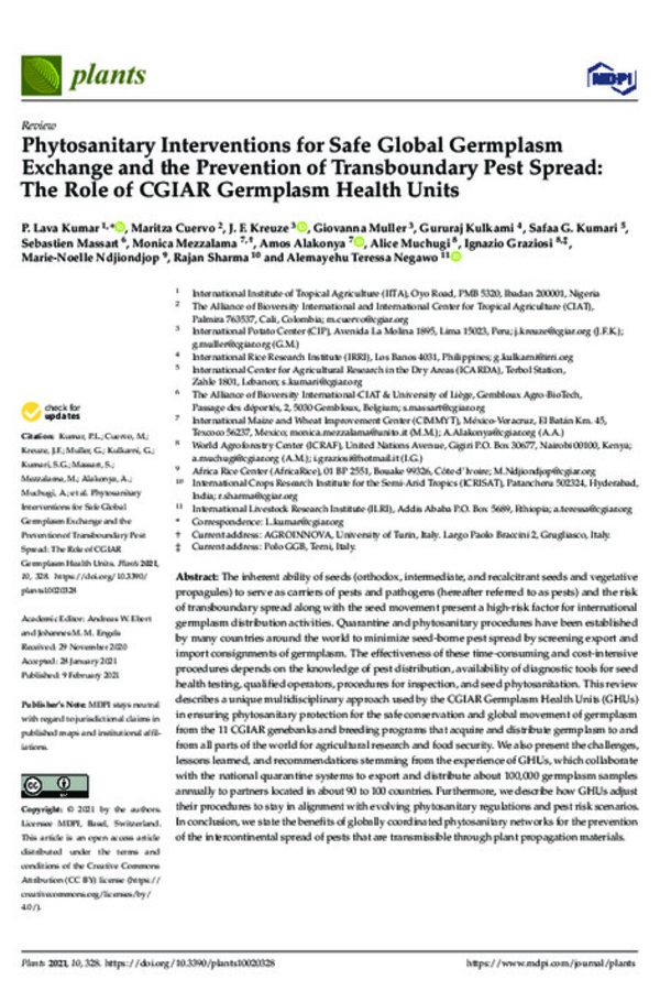 Phytosanitary Interventions for Safe Global Germplasm Exchange and the Prevention of Transboundary Pest Spread: The Role of CGIAR Germplasm Health Units