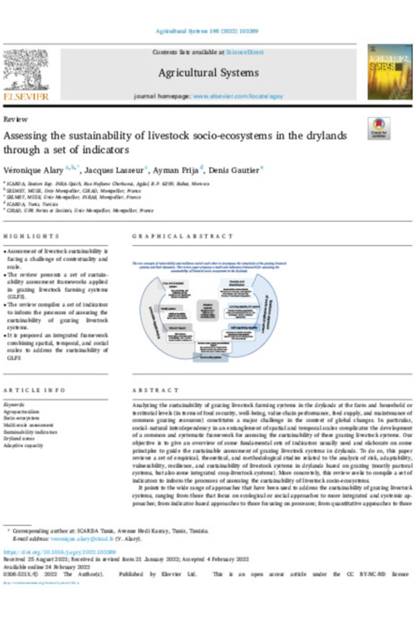 Assessing the sustainability of livestock socio-ecosystems in the drylands through a set of indicators Assessing the sustainability of livestock socio-ecosystems in the drylands through a set of indicators